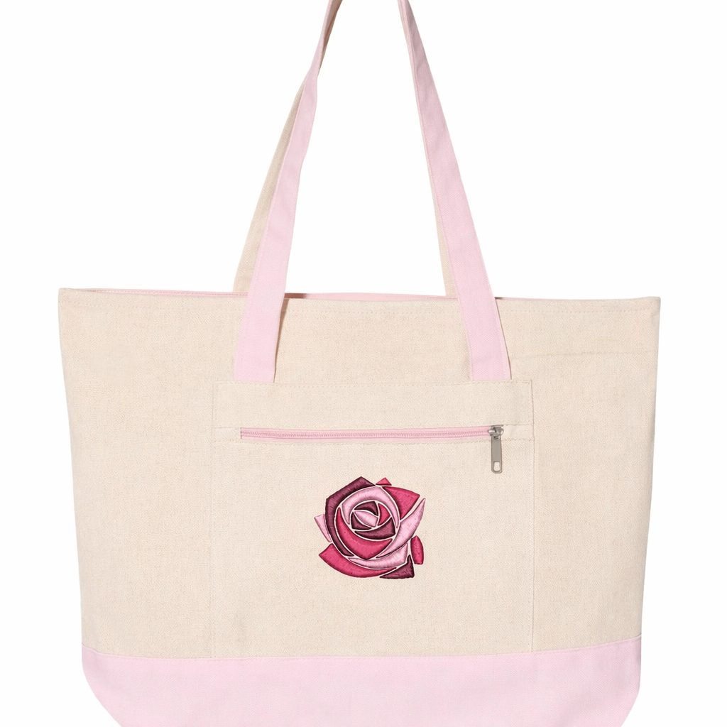 Mosaic Rose Embroidered Tote Bag